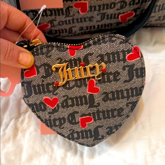Juicy Couture Black and Red Heart Print Tote and matching wristlet set. - Picture 7 of 10